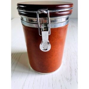 1997 Don Diego Embossed Faux Leather Coffee Canister Wooden Lid Airtight Storage